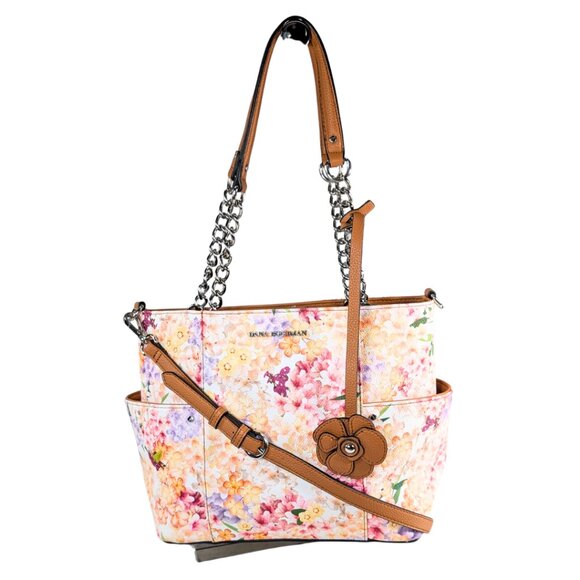 Dana Buchman White Floral PVC Faux Leather Julia 2-Way Tote Crossbody - Picture 1 of 12